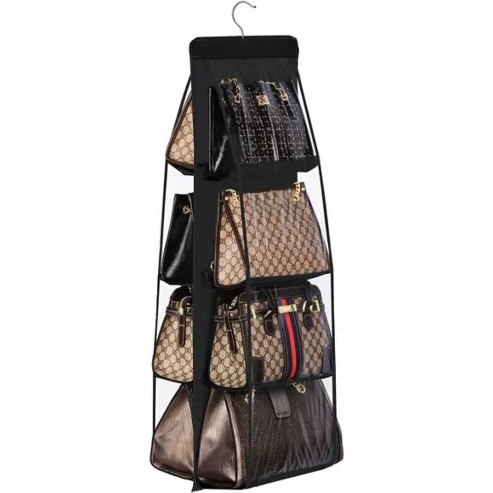 Lirex Hanging Purse Organizer 8 Pocket Closet Handbag Storage Holder Black
